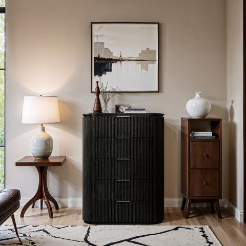 Linden Black Solid Wood And Oak Veneer Chest, 1 Piece