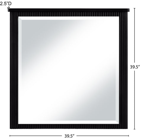 Linden 39.5" Black Solid Wood And Oak Veneer Frame Mirror, 1 Piece