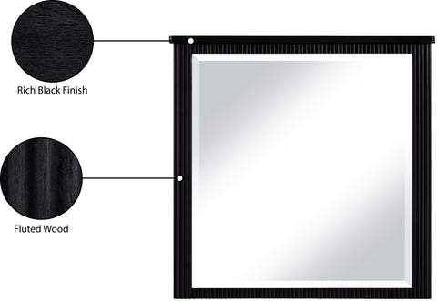 Linden 39.5" Black Solid Wood And Oak Veneer Frame Mirror, 1 Piece