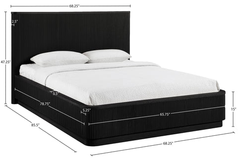 Linden Black Solid Wood And Oak Veneer Queen Bed, 1 Piece