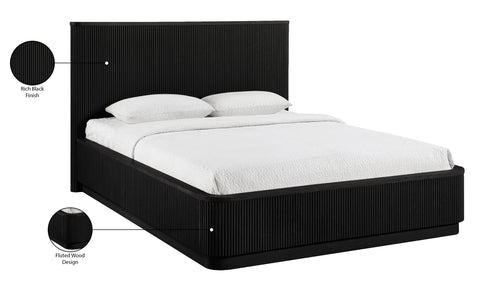 Linden Black Solid Wood And Oak Veneer Queen Bed, 1 Piece