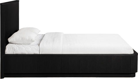 Linden Black Solid Wood And Oak Veneer Queen Bed, 1 Piece