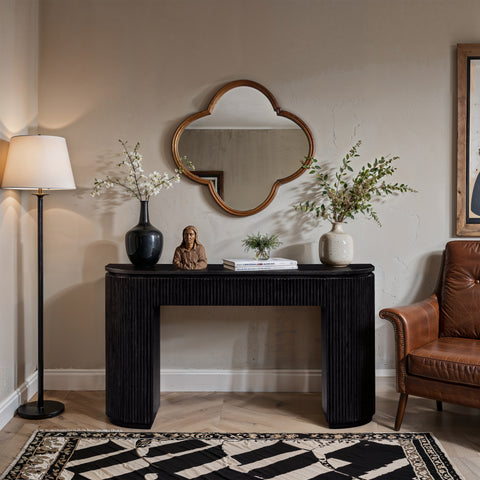 Linden Black Solid Wood And Oak Veneer Console Table, 1 Piece