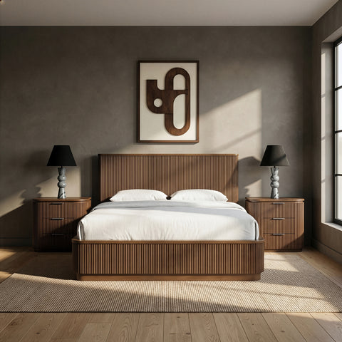 Linden Brown Solid Wood And Oak Veneer King Bed, 1 Piece