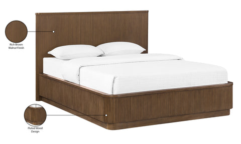 Linden Brown Solid Wood And Oak Veneer Queen Bed, 1 Piece