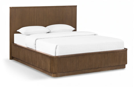 Linden Brown Solid Wood And Oak Veneer Queen Bed, 1 Piece