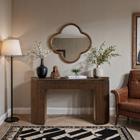 Linden Brown Solid Wood And Oak Veneer Console Table, 1 Piece