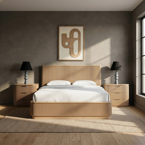 Linden Natural Solid Wood And Oak Veneer Queen Bed, 1 Piece