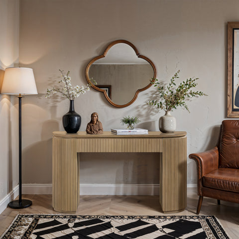 Linden Natural Solid Wood And Oak Veneer Console Table, 1 Piece