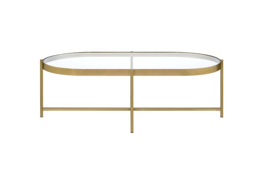 hidalgo coffee table, clear glass top & gold finish