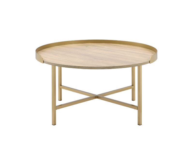 hiltons coffee table, oak & gold finish