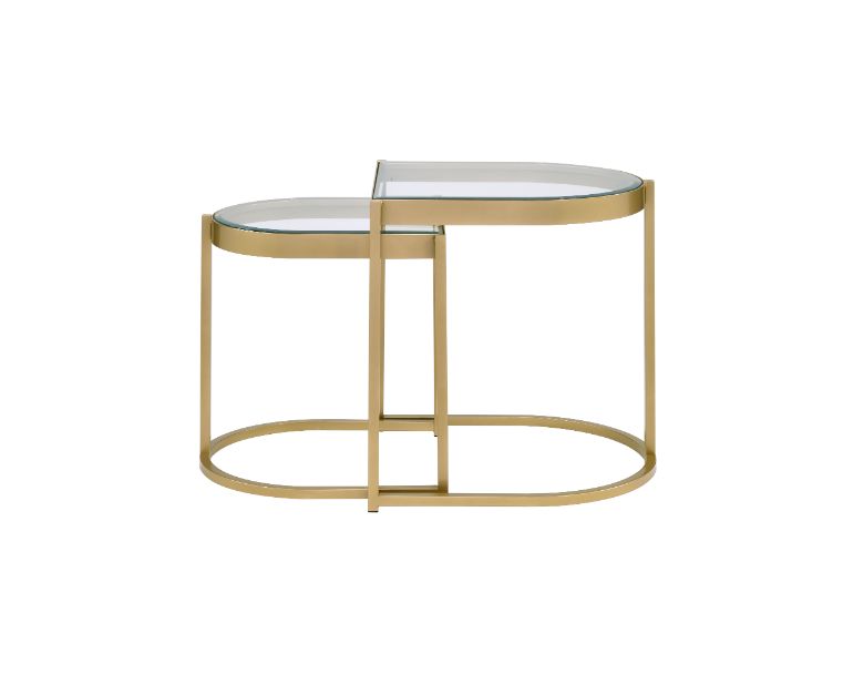 hinte nesting table set, clear glass & gold finish