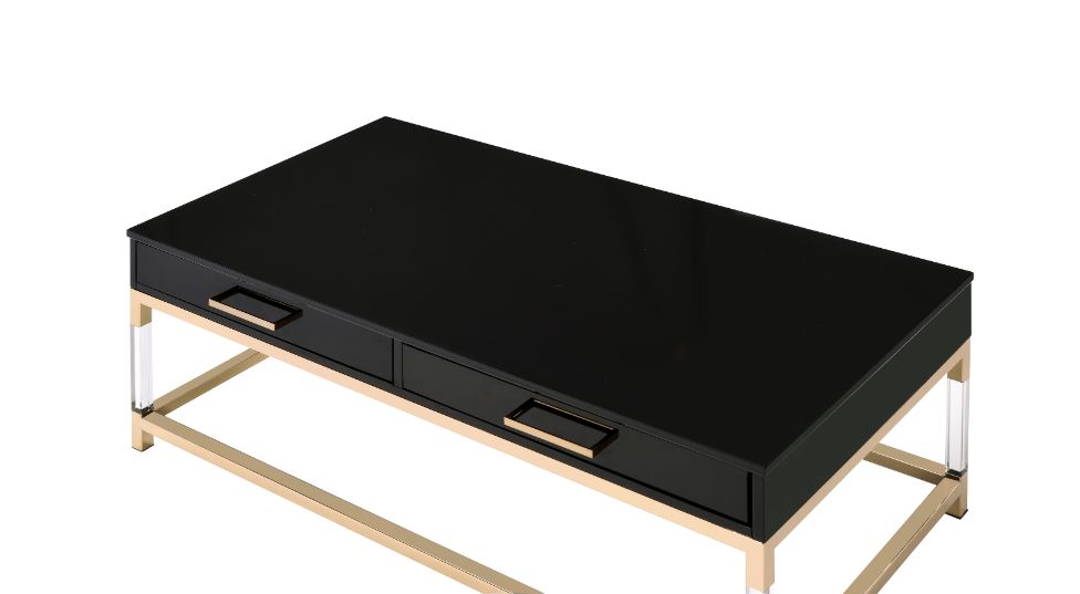 hollis coffee table, black high gloss & gold finish