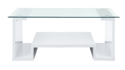 Hollo Coffee Table, Clear Glass Top & White High Gloss Finish