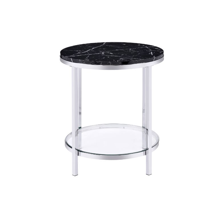 homestead end table, faux black marble top & chrome finish