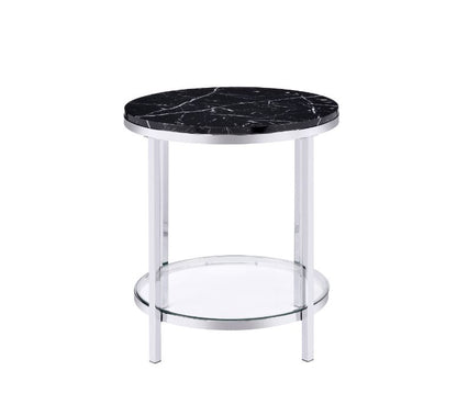 Homestead End Table, Faux Black Marble Top & Chrome Finish