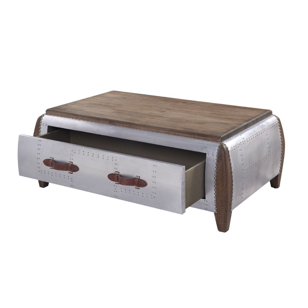 arcadia coffee table, antique oak & aluminum