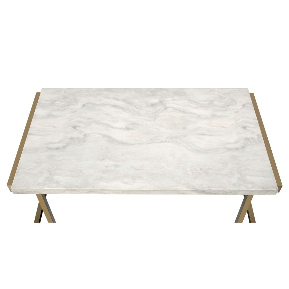 ievi ii coffee table, faux marble top & champagne finish