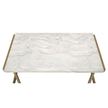 Ievi II Coffee Table, Faux Marble Top & Champagne Finish