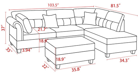 Cody Black Fabric Sectional Sofa with Right Facing Chaise, Storage Ottoman, and 2 Accent Pillows