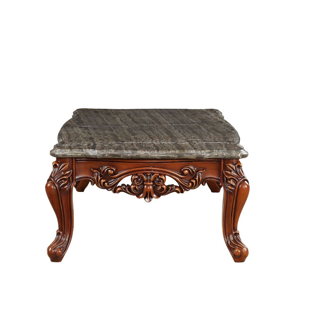 cillin coffee table, marble top & walnut finish