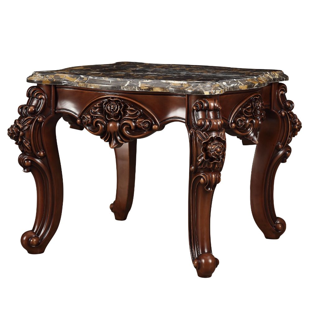 cirro end table, marble top & walnut finish