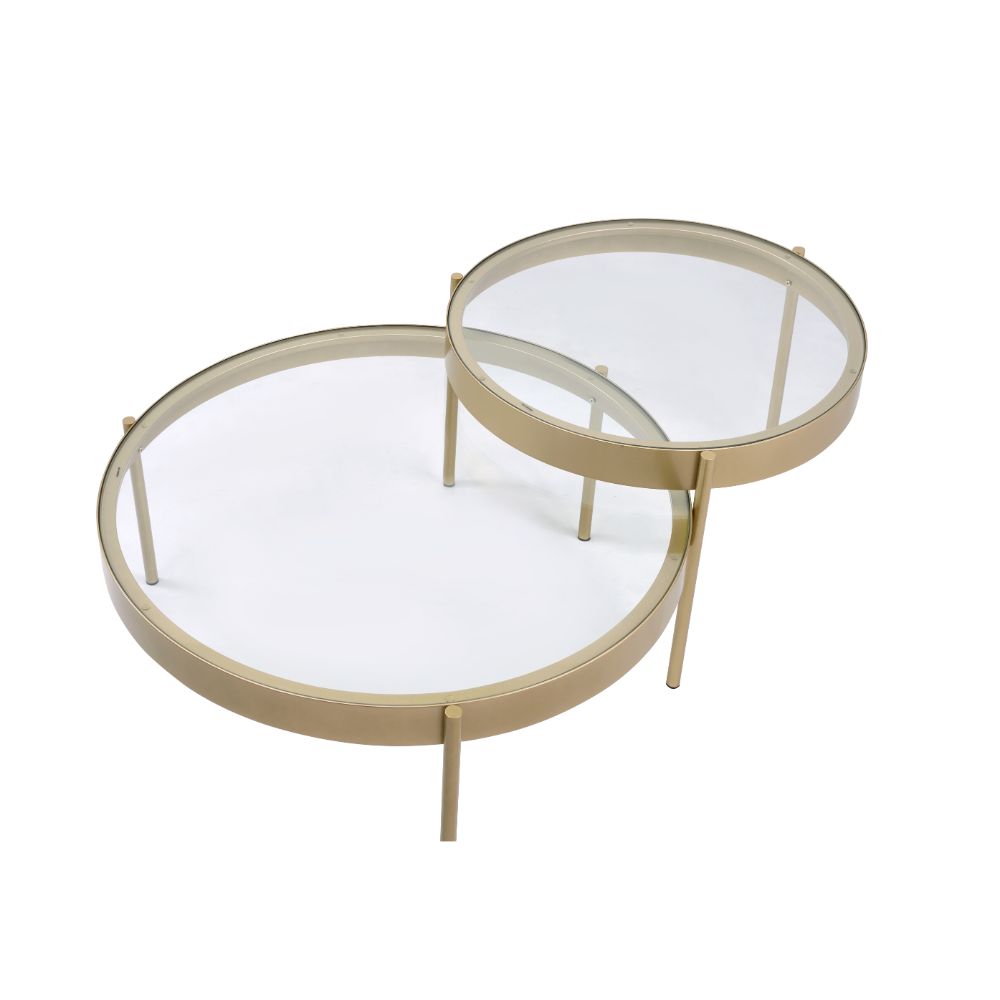 ingeborg nesting table set, clear glass & gold finish