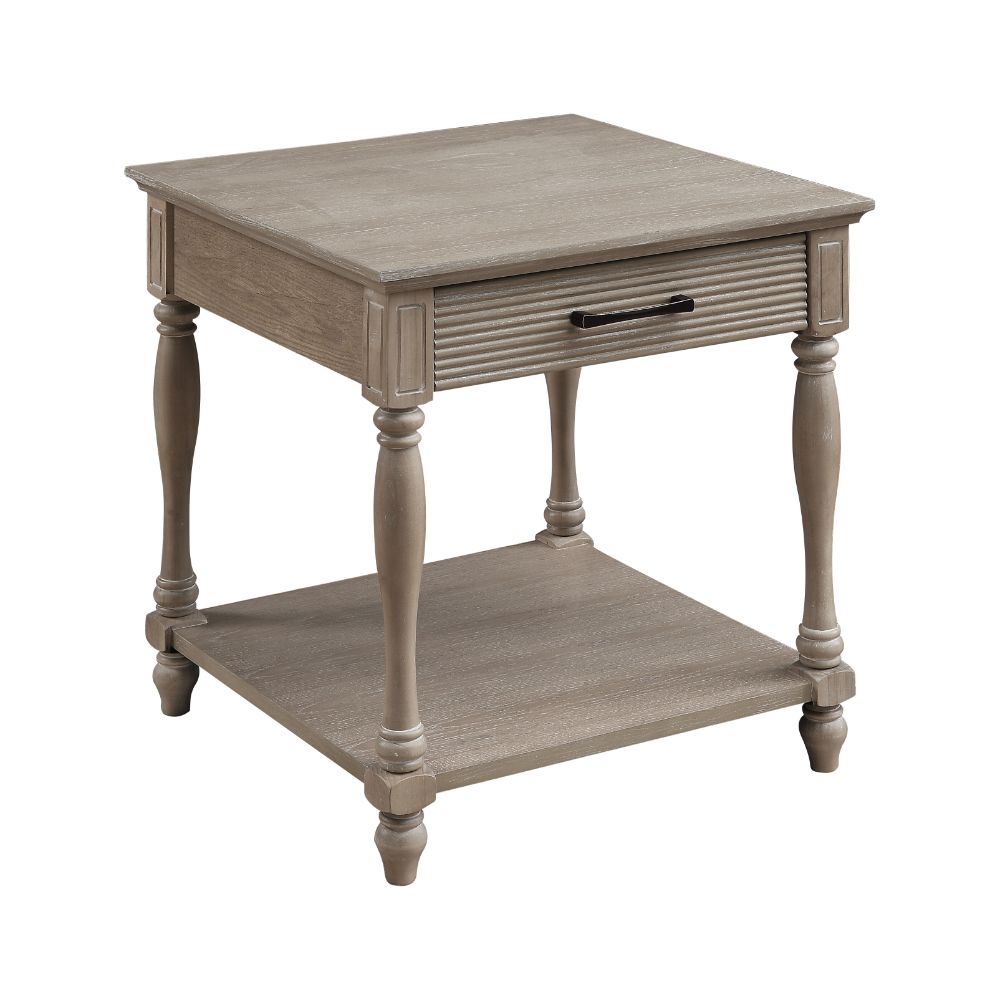 ireland ariolo end table, weathered oak finish