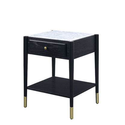 Irina End Table, Marble Top & Black Finish