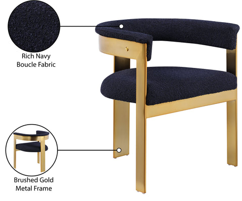 Nova Navy Boucle Fabric Upholstered Dining Chair, 2-Piece