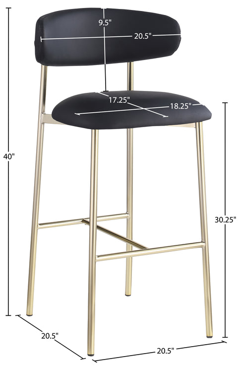 Opal Black Vegan Leather Upholstered Bar Stool, 2-Piece