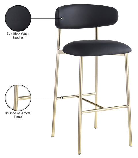 Opal Black Vegan Leather Upholstered Bar Stool, 2-Piece
