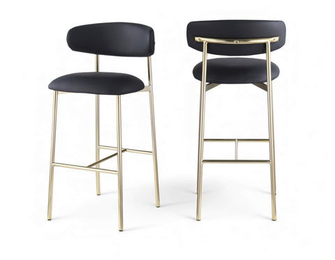 Opal Black Vegan Leather Upholstered Bar Stool, 2-Piece