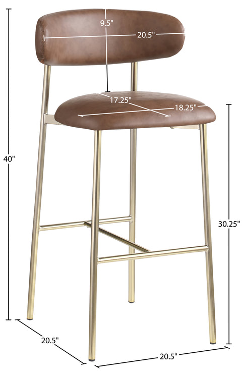 Opal Brown Vegan Leather Upholstered Bar Stool, 2-Piece
