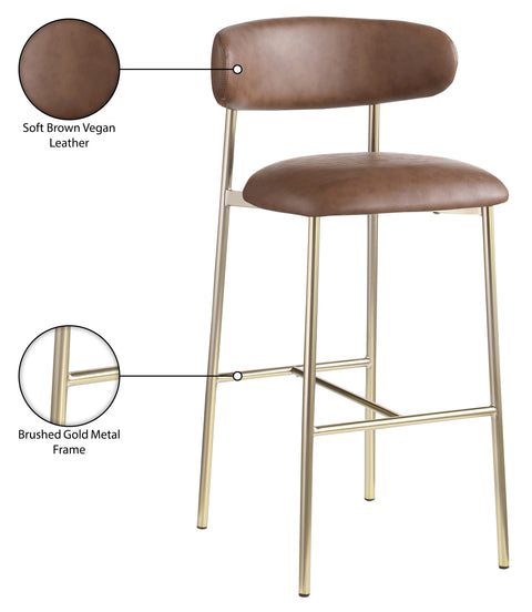Opal Brown Vegan Leather Upholstered Bar Stool, 2-Piece