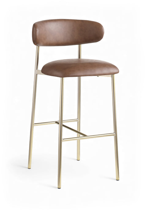 Opal Brown Vegan Leather Upholstered Bar Stool, 2-Piece