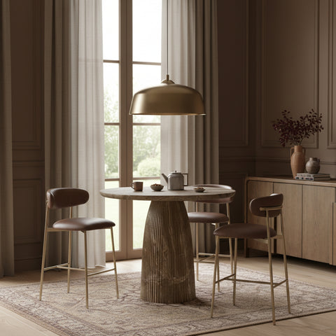 Opal Brown Vegan Leather Upholstered Bar Stool, 2-Piece