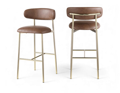 Opal Brown Vegan Leather Upholstered Bar Stool, 2-Piece