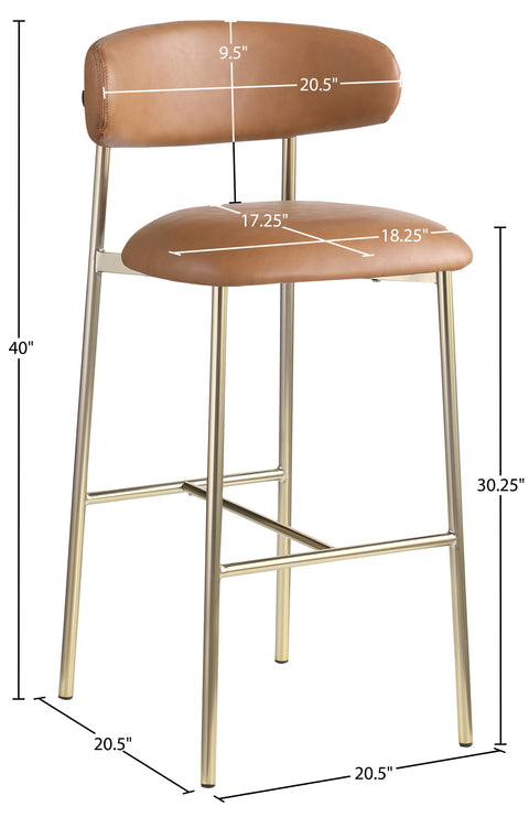 Opal Cognac Vegan Leather Upholstered Bar Stool, 2-Piece