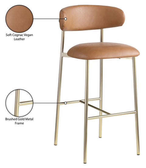Opal Cognac Vegan Leather Upholstered Bar Stool, 2-Piece