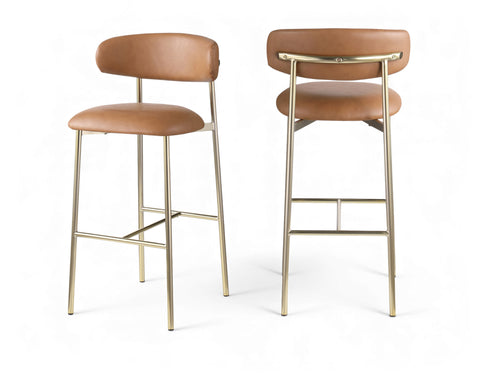 Opal Cognac Vegan Leather Upholstered Bar Stool, 2-Piece
