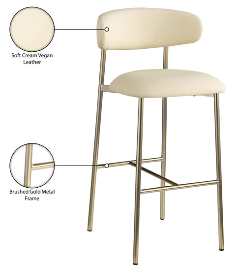 Opal Cream Vegan Leather Upholstered Bar Stool, 2-Piece