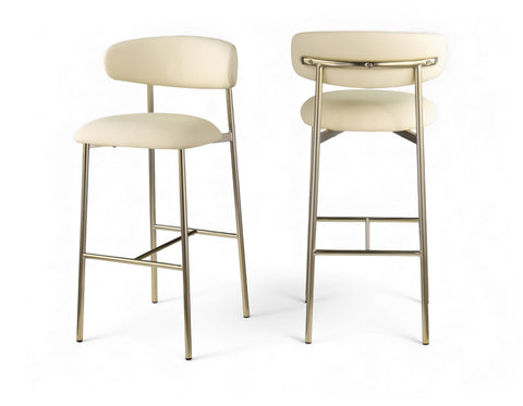 Opal Cream Vegan Leather Upholstered Bar Stool, 2-Piece
