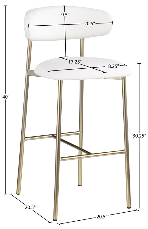 Opal White Vegan Leather Upholstered Bar Stool, 2-Piece