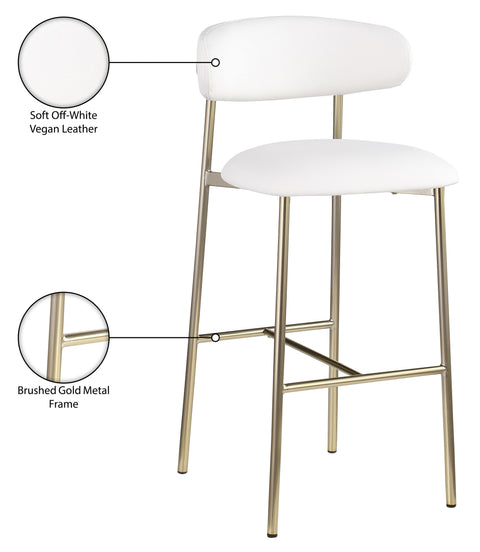 Opal White Vegan Leather Upholstered Bar Stool, 2-Piece