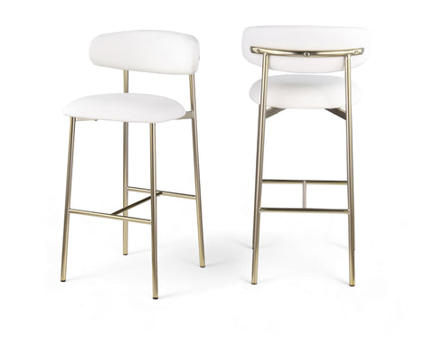 Opal White Vegan Leather Upholstered Bar Stool, 2-Piece