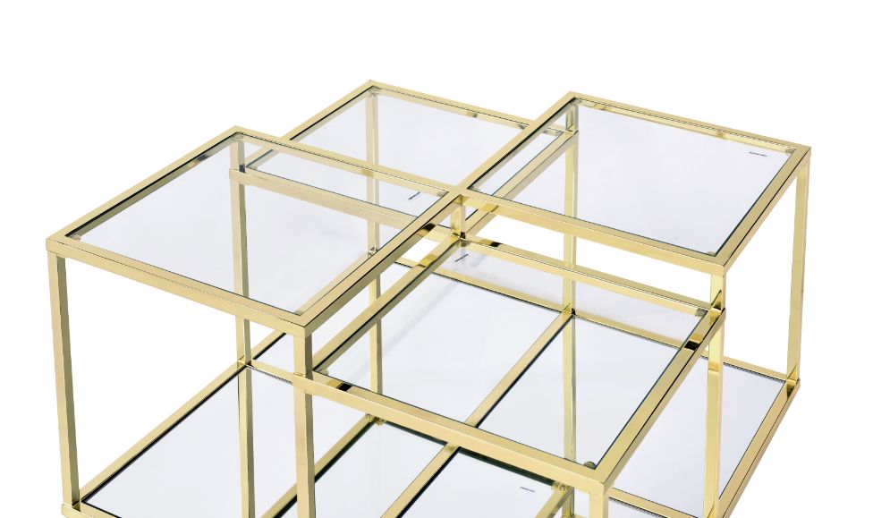 ishiko uchenna coffee table, clear glass & gold finish finish