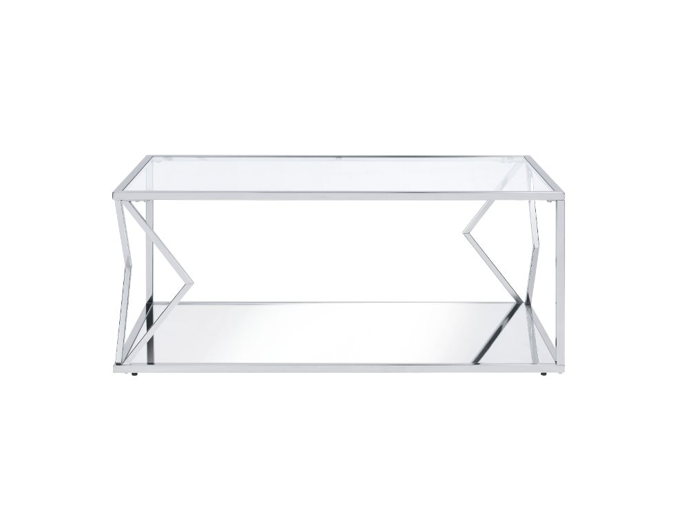 isiah coffee table, clear glass & chrome finish