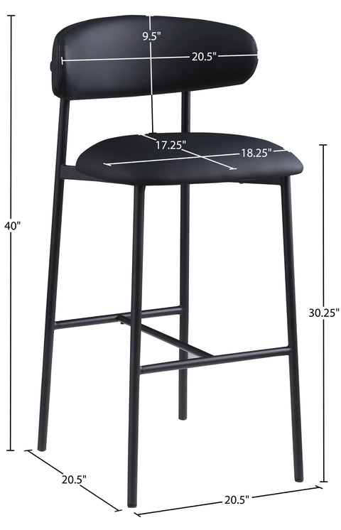 Opal Black Vegan Leather Upholstered Bar Stool, 2-Piece (Style 2)