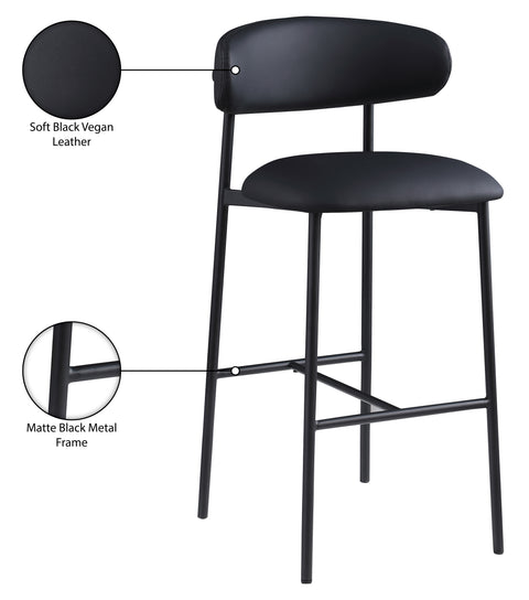 Opal Black Vegan Leather Upholstered Bar Stool, 2-Piece (Style 2)